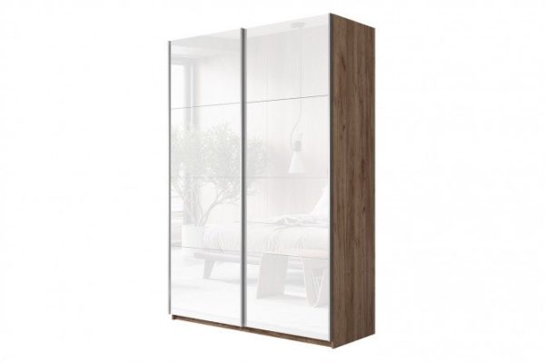 Sliding wardrobe 2-door Cors 140x230 cm, kraft tobacco oak, facade - white gloss