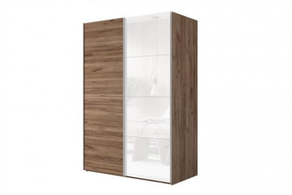 Sliding wardrobe 2-door Comet 160x220 cm kraft tobacco oak, white glass fronts, kraft tobacco oak