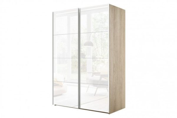 Sliding wardrobe 2-door Comet 160x240 cm Bardolino oak, white glass facades