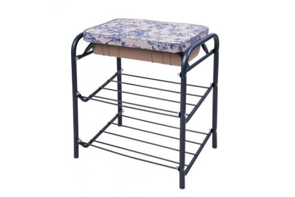 Shoe bench BP1 with 3 shelves, upholstery color "De Jouy", frame sapphire