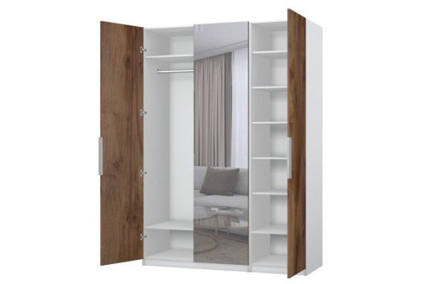 3-door wardrobe Oscar Marble 150x236x59.6 cm, white, taxonia, with one mirror