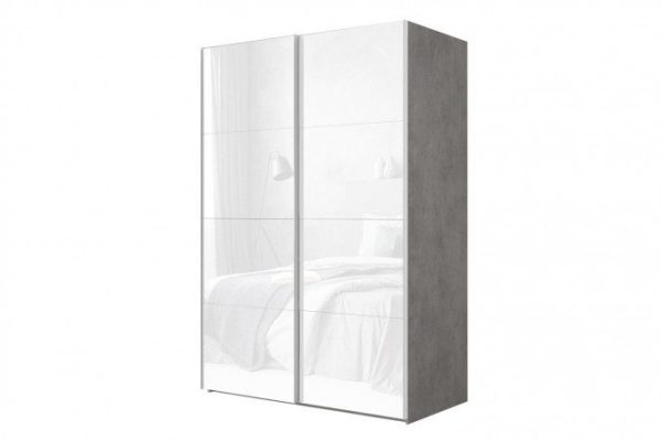 2-door wardrobe Comet 200x240 cm light concrete, white glass facades