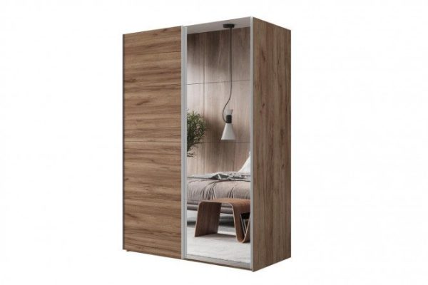 Sliding wardrobe 2-door Comet 200x220 cm kraft tobacco oak, mirror fronts, kraft tobacco oak
