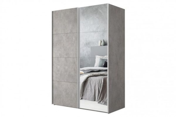 2-door wardrobe Comet 200x220 cm light concrete, mirror fronts, light concrete