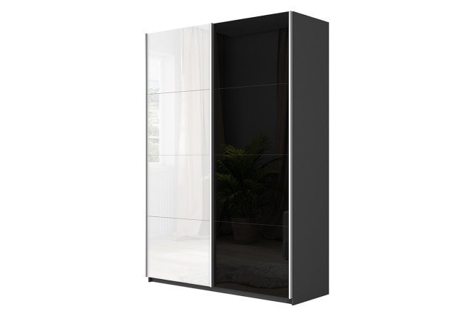 Sliding wardrobe 2-door Cors 140x230 cm, gray diamond, black facade, white gloss
