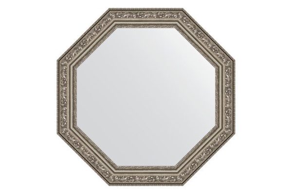 Wall mirror in a baguette frame EVOFORM Octagon BY 3691, vignette aged silver 50.4x50.4 cm