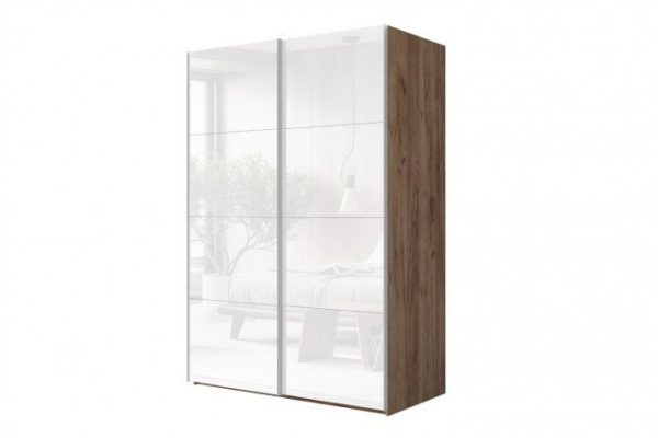 Sliding wardrobe 2-door Comet 200x240 cm kraft oak tobacco, white glass fronts