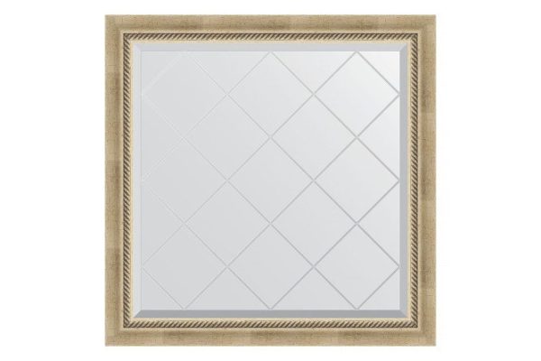 Wall mirror with engraving in a baguette frame EVOFORM aged silver with wickerwork 83x83 cm