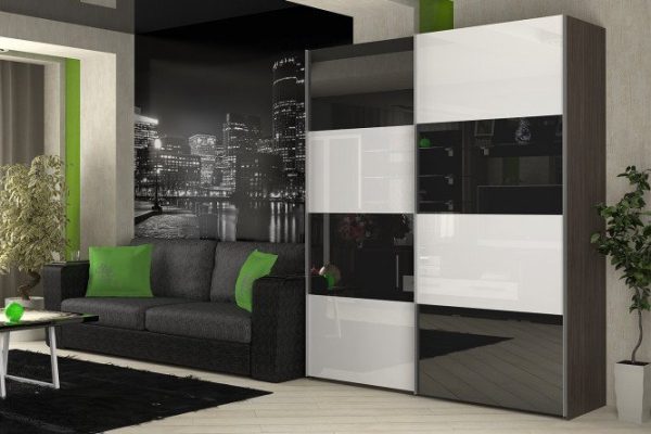 Sliding wardrobe 2-door Comet 160x240 cm wenge Mali, facades white and black glass