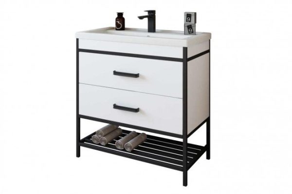 Vanity unit Sanflor Nord 76.2 cm, white matte, black moiré