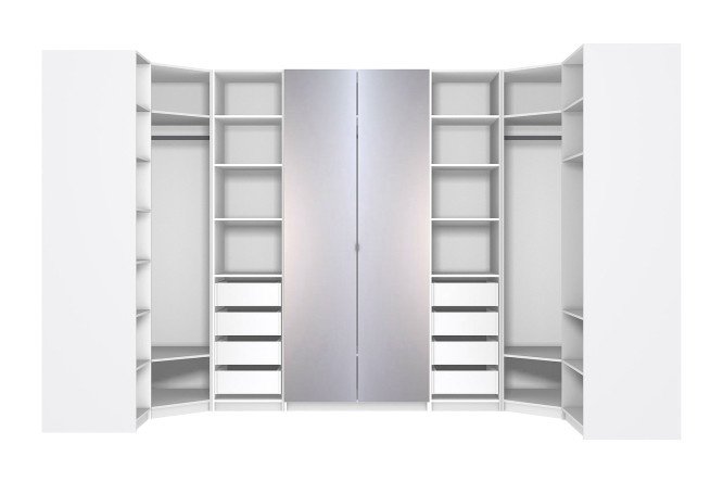 Wardrobe system Titus Oscar Bergen 390.1x236x145.05 cm, white, with two mirrors