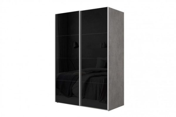 2-door wardrobe Comet 200x240 cm light concrete, black glass facades