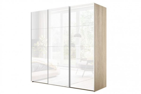 3-door wardrobe Comet 270x240 cm Bardolino oak, white glass fronts