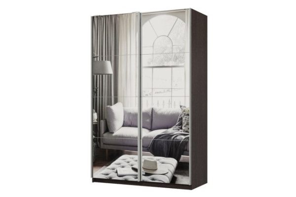 Sliding wardrobe 2-door Praktik 140x220x60 cm, wenge, silver profile, with two mirrors