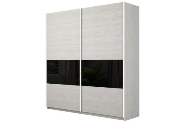Sliding wardrobe 2-door Chester 220x230 cm, black gloss, light ash anchor, profile - white
