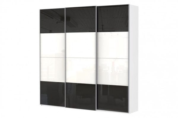 Sliding wardrobe 3-door Comet 270x240 cm white snow, facades white and black glass