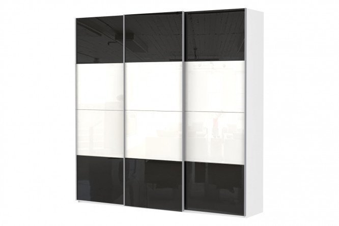 Sliding wardrobe 3-door Comet 270x240 cm white snow, facades white and black glass