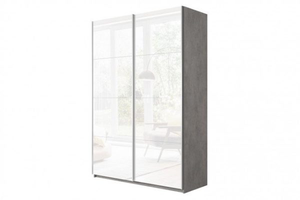 Sliding wardrobe 2-door Cors 140x230 cm, light concrete, facade - white gloss