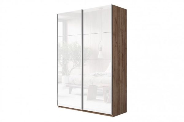 Sliding wardrobe 2-door Cors 120x230 cm, kraft tobacco oak, facade - white gloss