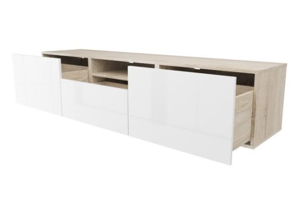Cabinet with 3 drawers and 1 shelf Oscar Amika 180x38 with push to open, Sonoma oak / white gloss