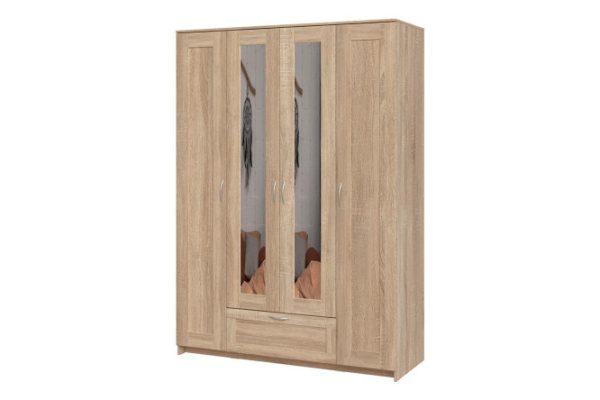 Wardrobe 4-door Sirius with 2 mirrored doors and 1 drawer