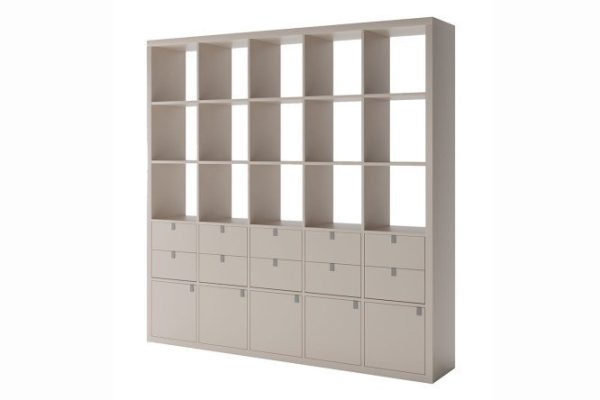 Calgary 5x5 shelving unit with doors and drawers, cashmere