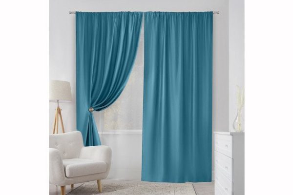 Set of curtains with tape ESTUDI BLANCO Drina 150x270 cm, 2 pcs., blue