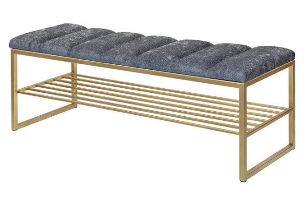 Bench Ruby bouquet, upholstery color dark gray, legs gold