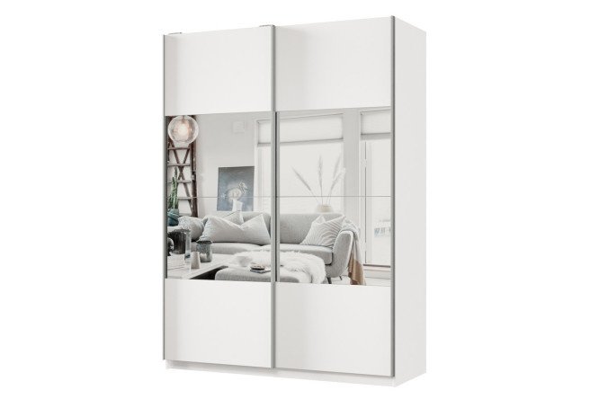 Sliding wardrobe 2-door Praktik 160x220x60 cm, white, silver profile, with mirror inserts
