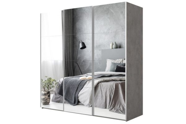 3-door wardrobe Comet 240x240 cm light concrete, mirror facades
