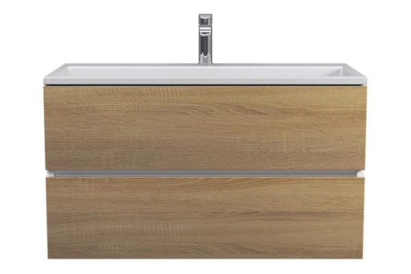 Wall-mounted sink cabinet Barsa 2937205251 90 cm, frame color white, Sonoma oak front