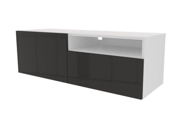 Cabinet with 2 drawers and shelf Oscar Amika 120x38 with push to open, white / black graphite gloss