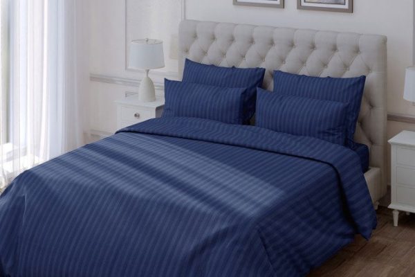 Bed linen set Stripe Premium Indigo Cotton 200x220 cm, Euro