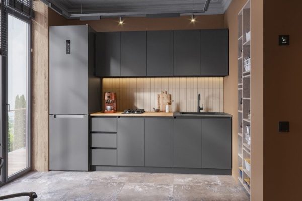 Kitchen set Azalea 200x216x60 cm, frame color graphite gray, facade color graphite gray