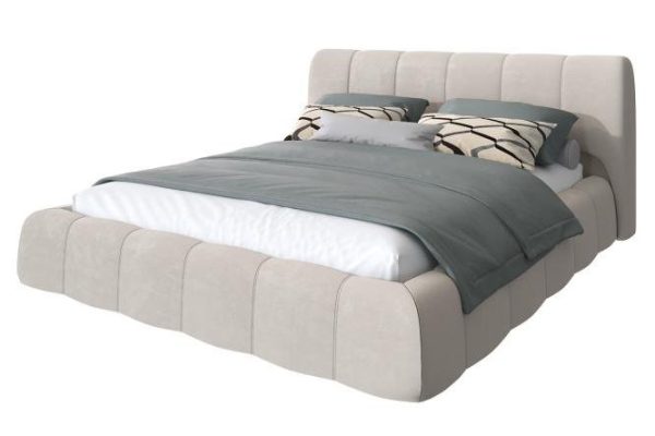 Boucher bed with lifting mechanism, light beige color