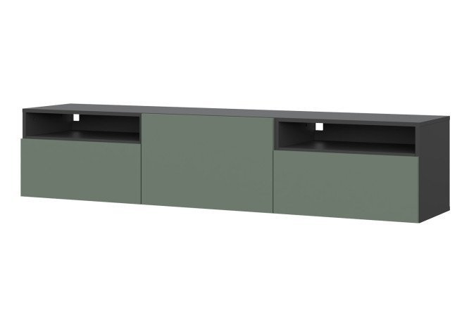 Cabinet Oscar Moon 180x40 with 3 drawers and 2 shelves, anthracite / olive soft