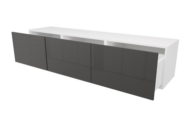 Cabinet with drawers Oscar Amika 180x38 with push to open, white / black graphite gloss