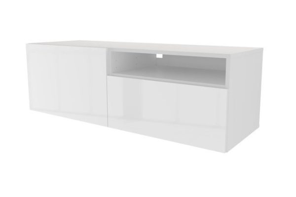 Cabinet with drawer, door and shelf Oscar Amika 120x38 with push to open, white / white gloss