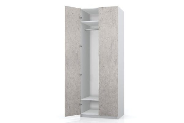 Wardrobe 2-door Oscar Amika 75x236x58 cm, white, Chicago concrete
