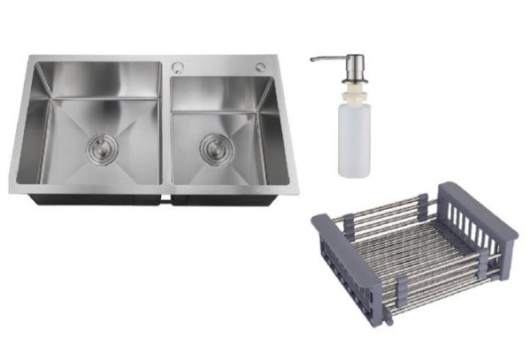 RMS MR-7843 mortise sink with sliding basket and dispenser 78x43x20 cm