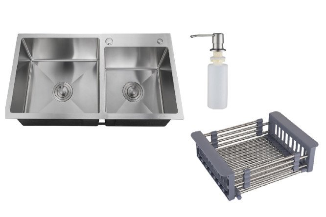 RMS MR-7843 mortise sink with sliding basket and dispenser 78x43x20 cm