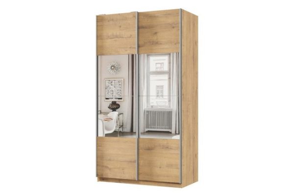 Sliding wardrobe 2-door Praktik 120x240x60 cm, bunratti, silver profile, with mirror inserts