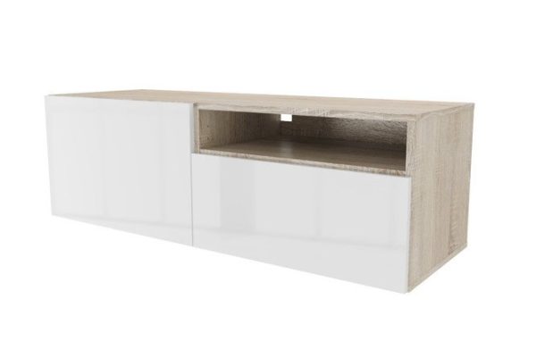 Cabinet with 2 drawers and shelf Oscar Amika 120x38 with push to open, Sonoma oak / white gloss