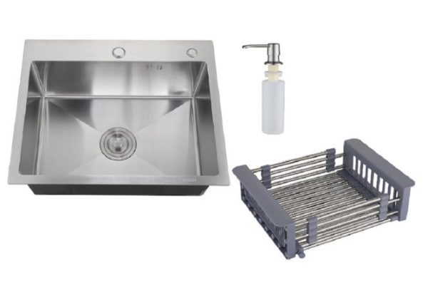 RMS MR-6050 mortise sink with sliding basket and dispenser 60x50x20 cm
