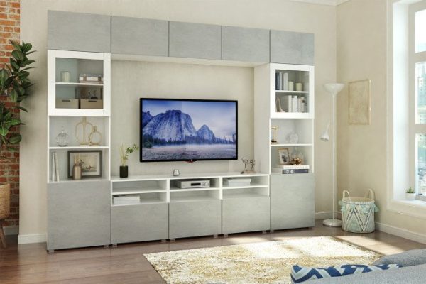 Living room Oscar Amika with push-to-open, white, concrete