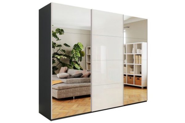 3-door wardrobe Comet 270x240x66 cm, diamond gray, white