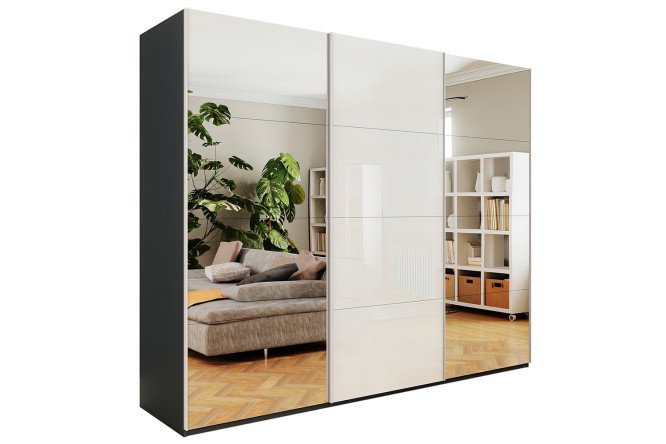 3-door wardrobe Comet 270x240x66 cm, diamond gray, white