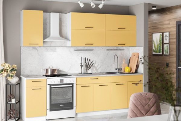 Kitchen Nika 200x210x60 cm, frame color white, facade white, soft saffron