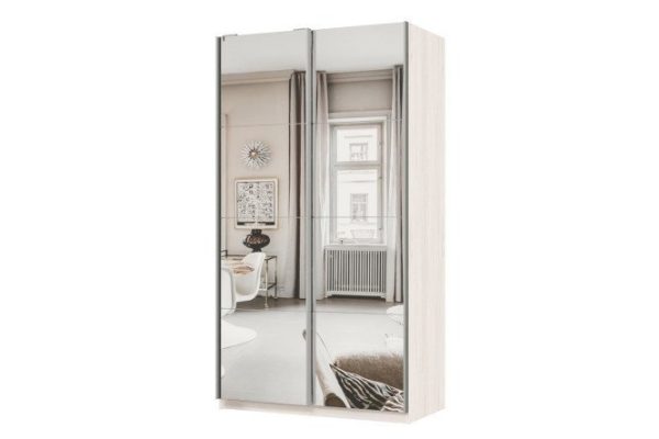 Sliding wardrobe 2-door Praktik 120x220x60 cm, light anchor ash, silver profile, with two mirrors