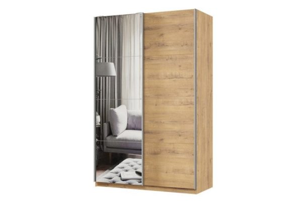 Sliding wardrobe 2-door Praktik 140x240x60 cm, bunratti, silver profile, with one mirror